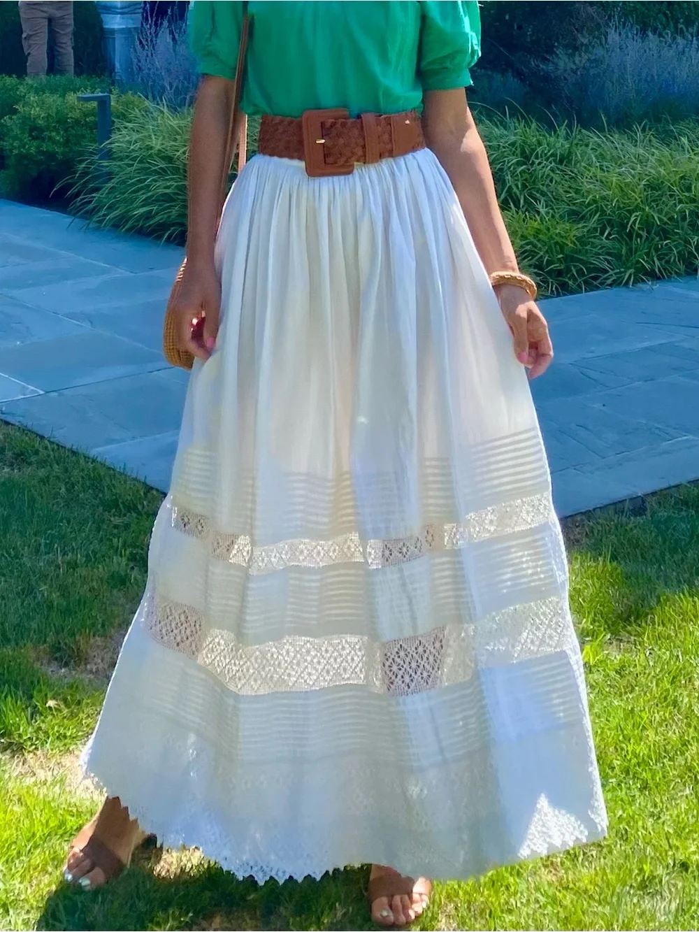 BOHO Women's Off-White Maxi Skirt with Embroidered Panels! 🐚